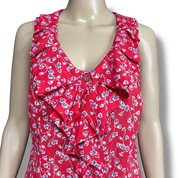 Edme & Esyllte Anthropologie Floral Ruffle Blouse Top Button Down V Neck Red 12 - Picture 2 of 10
